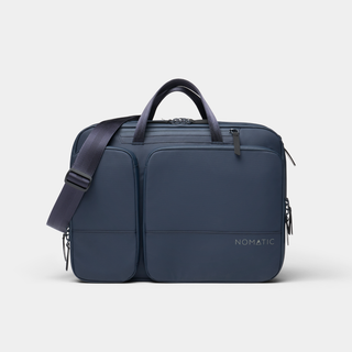 NOMATIC Laptop Bag in navy, front angle view with shoulder strap